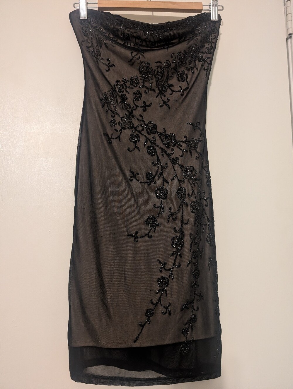 Black Beaded Strapless Evening Dress